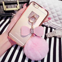 Чехол с бантом и помпоном на iPhone 6-6S, розовый